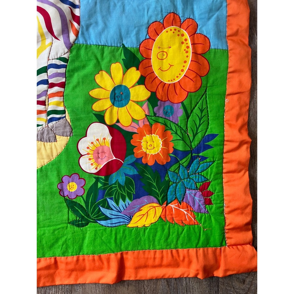 Vintage Handmade Baby quilt Zebra Rainbows lap quilt crib bright colors - Picture 3 of 6